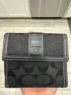 Coach Black Signature Tri-Fold Wallet